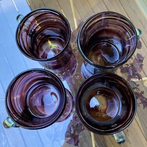 Four Amethyst hand blown Swirl Mugs
